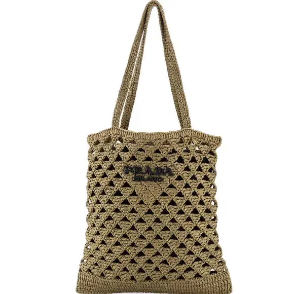 Prada Triangle Logo Tote Raffia Crochet #240260P13B - Picture 1 of 6